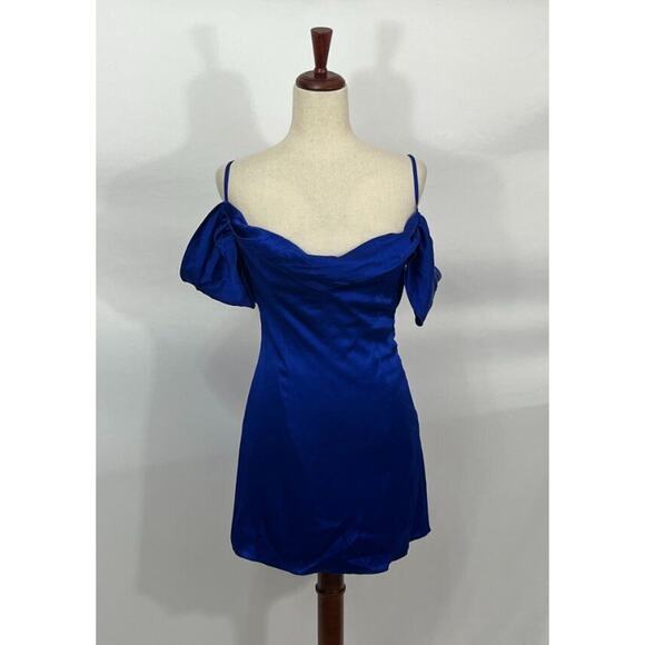 LA SEMAINE Paris Sz 34 2 Blue Silk Blend Off Shoulder Mini Dress NWT - Picture 8 of 10